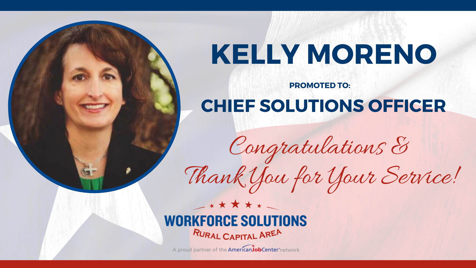 Kelly Moreno Promoted to Chief Solutions Officer for Workforce Solutions Rural Capital Area