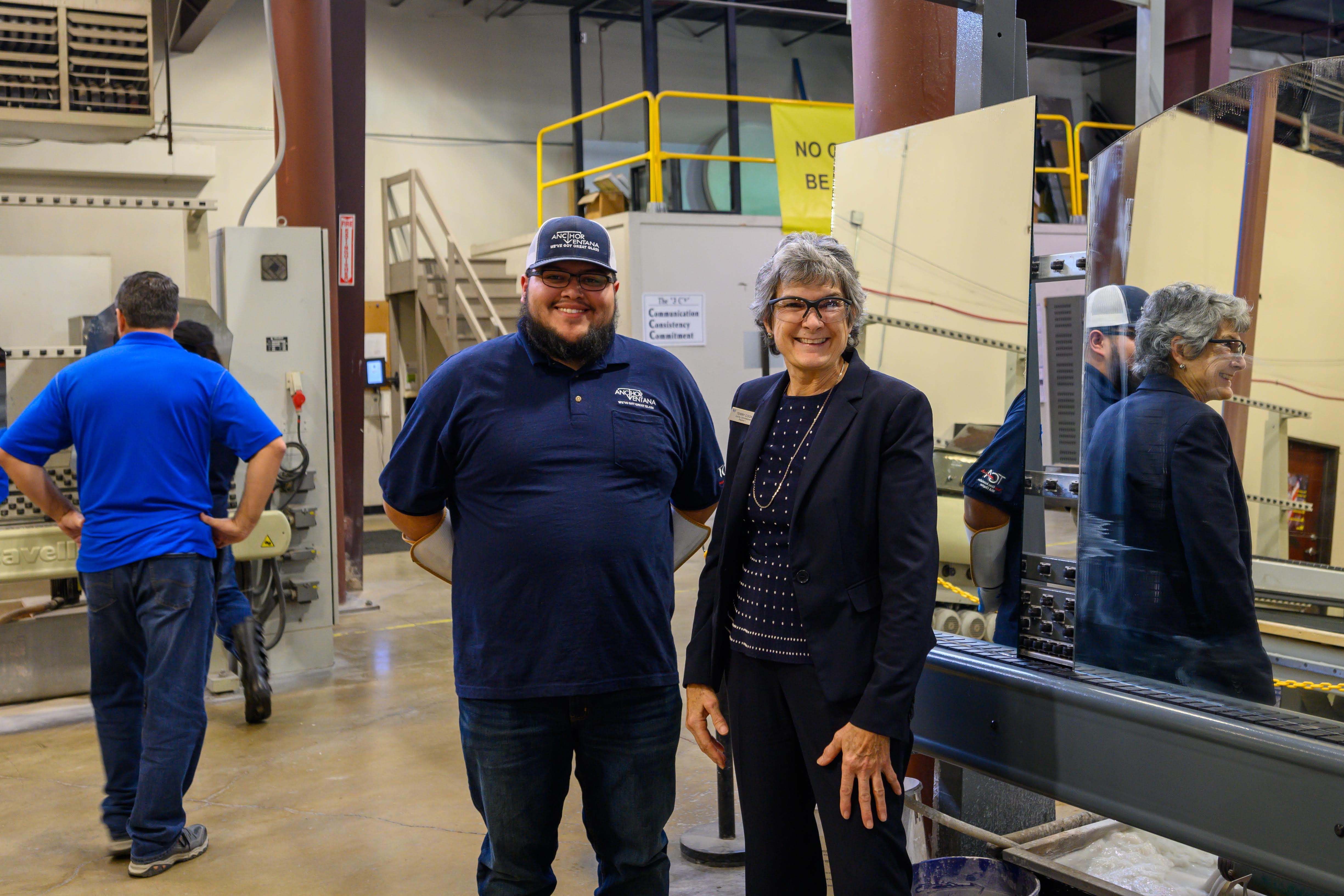 Williamson County Commissioner Terry Cook and the Anchor-Ventana Glass Production Team