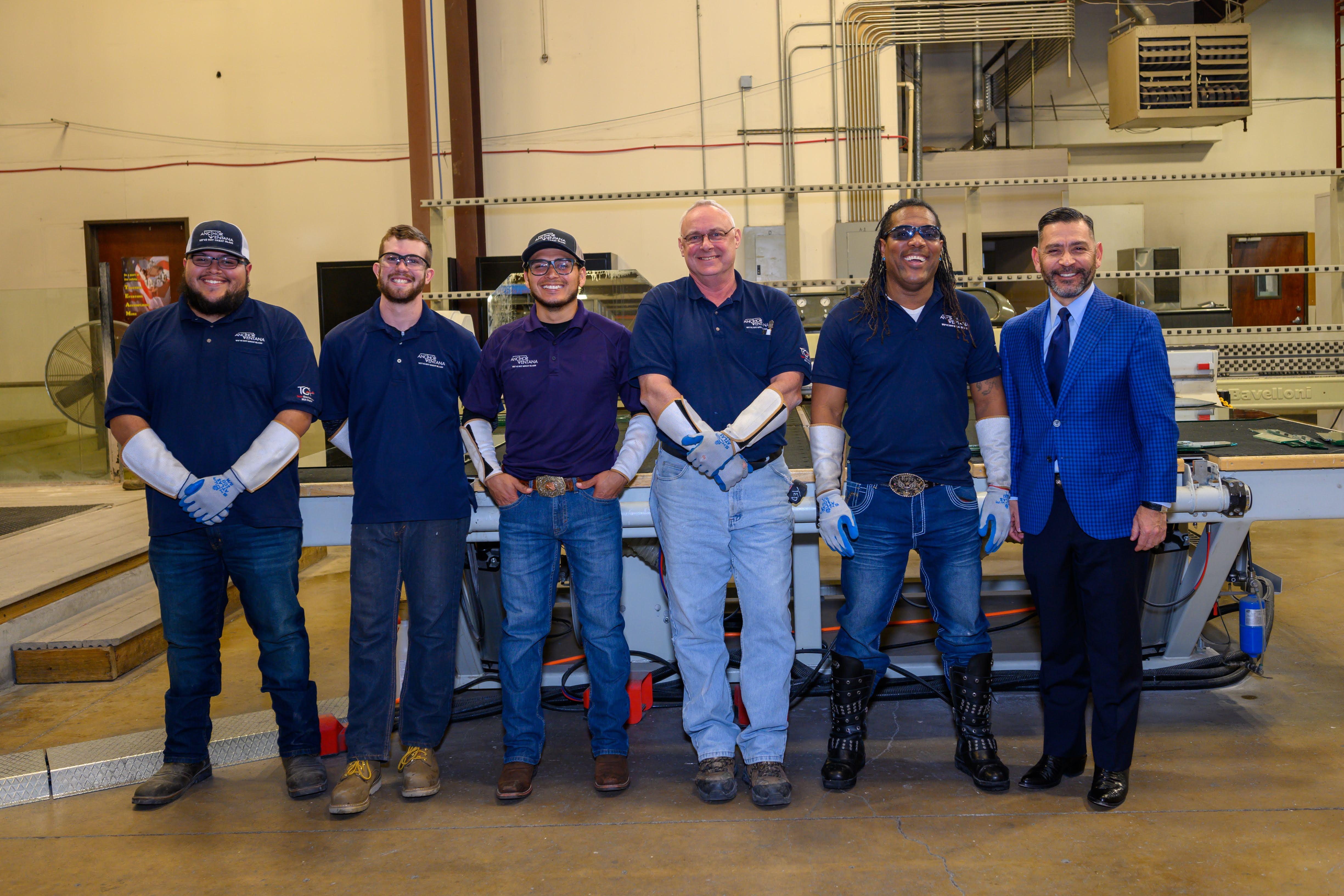 TWC Commissioner Representing Labor Julian Alvarez and members of the Anchor-Ventana Glass Production Team