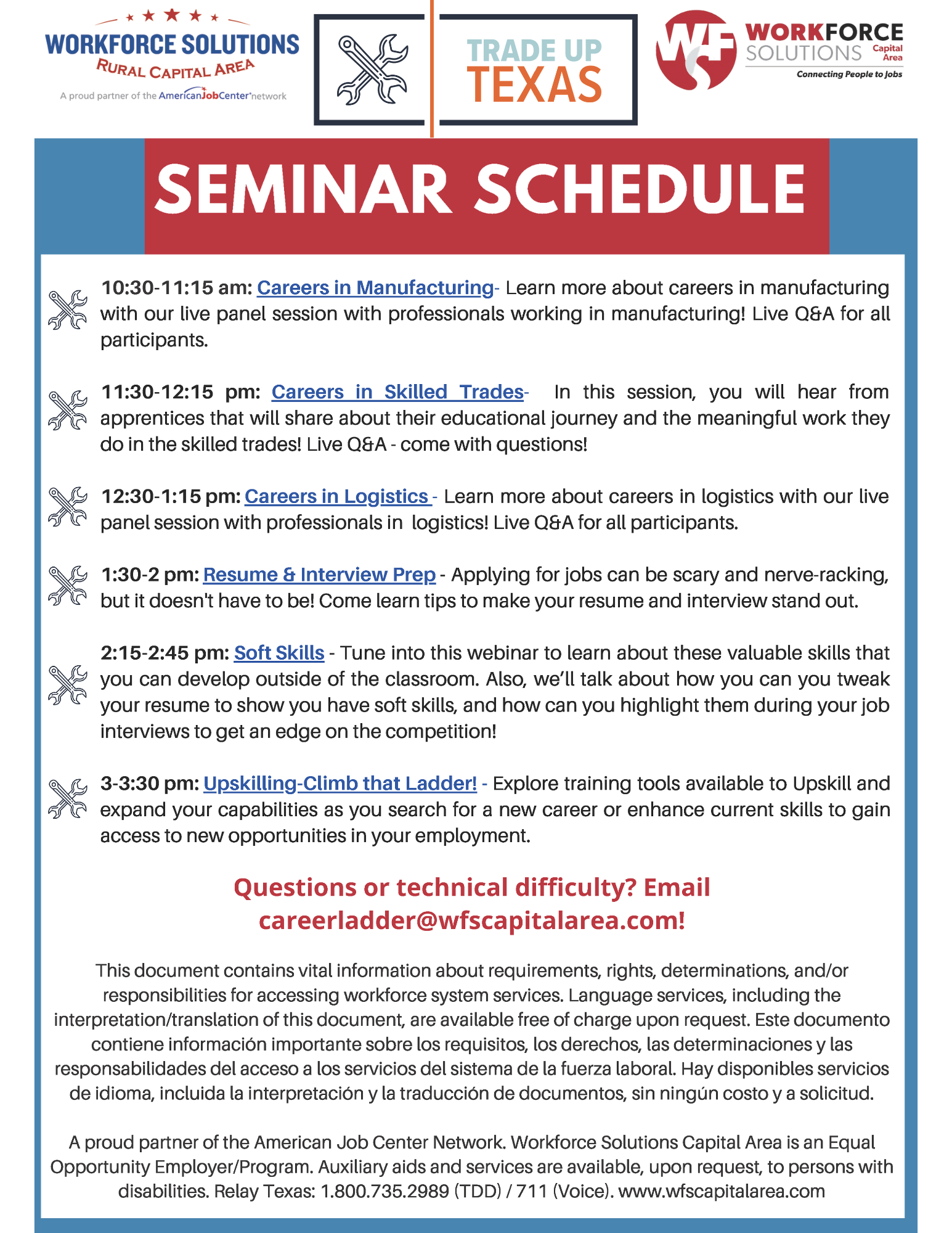 Trade Up Texas Seminar Schedule