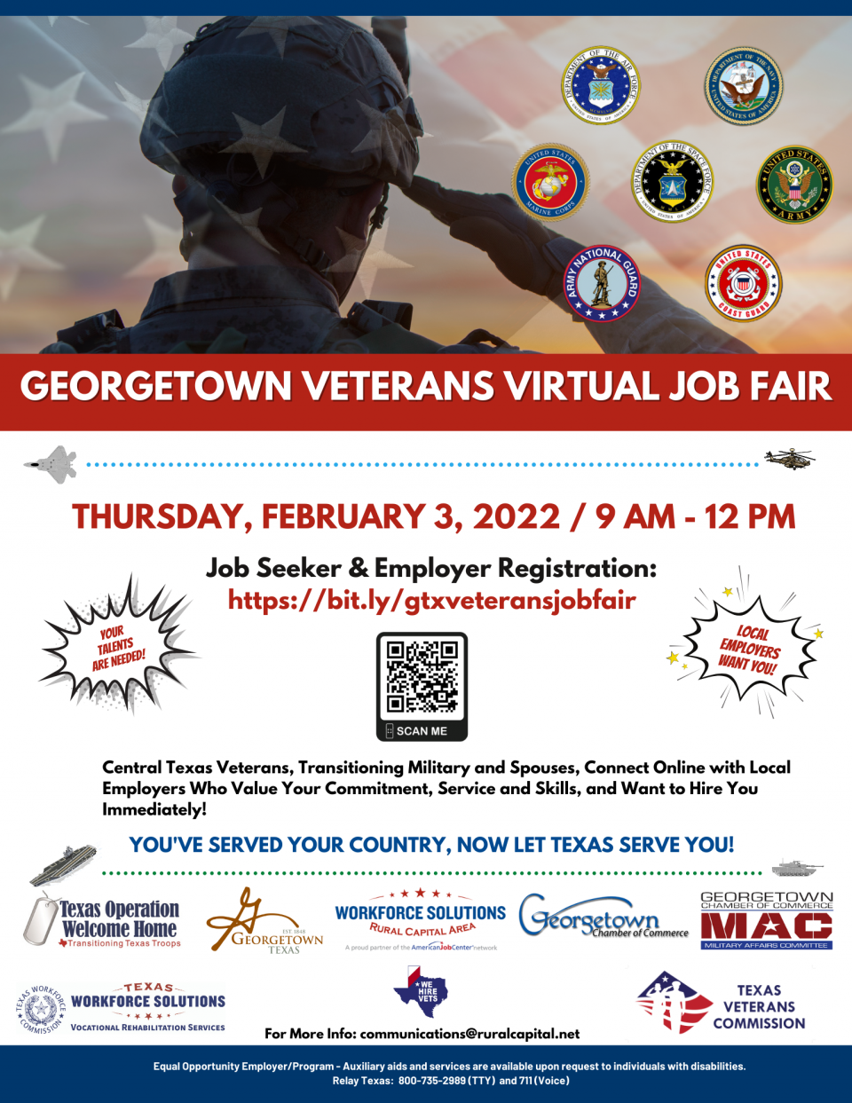 Local Employers Want You!: Don't Miss the Georgetown Veterans Virtual Job Fair on Feb 3