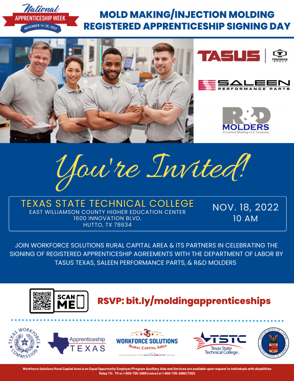 Help Celebrate Manufacturing: Mold Making/Injection Molding Registered Apprenticeship Signing Day on Nov. 18