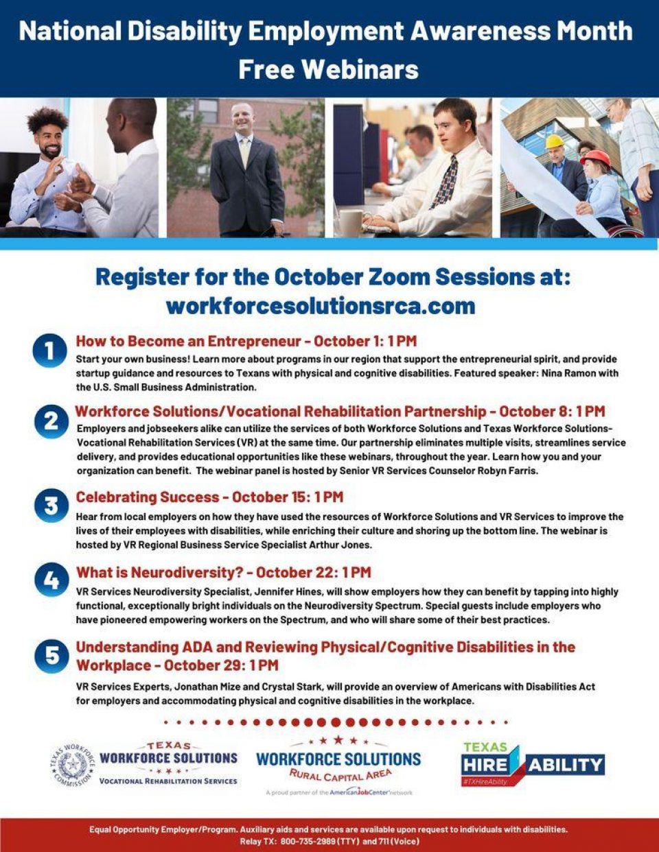 Help Increase Access and Opportunity! Register to Participate in Free National Disability Employment Awareness Month Webinars