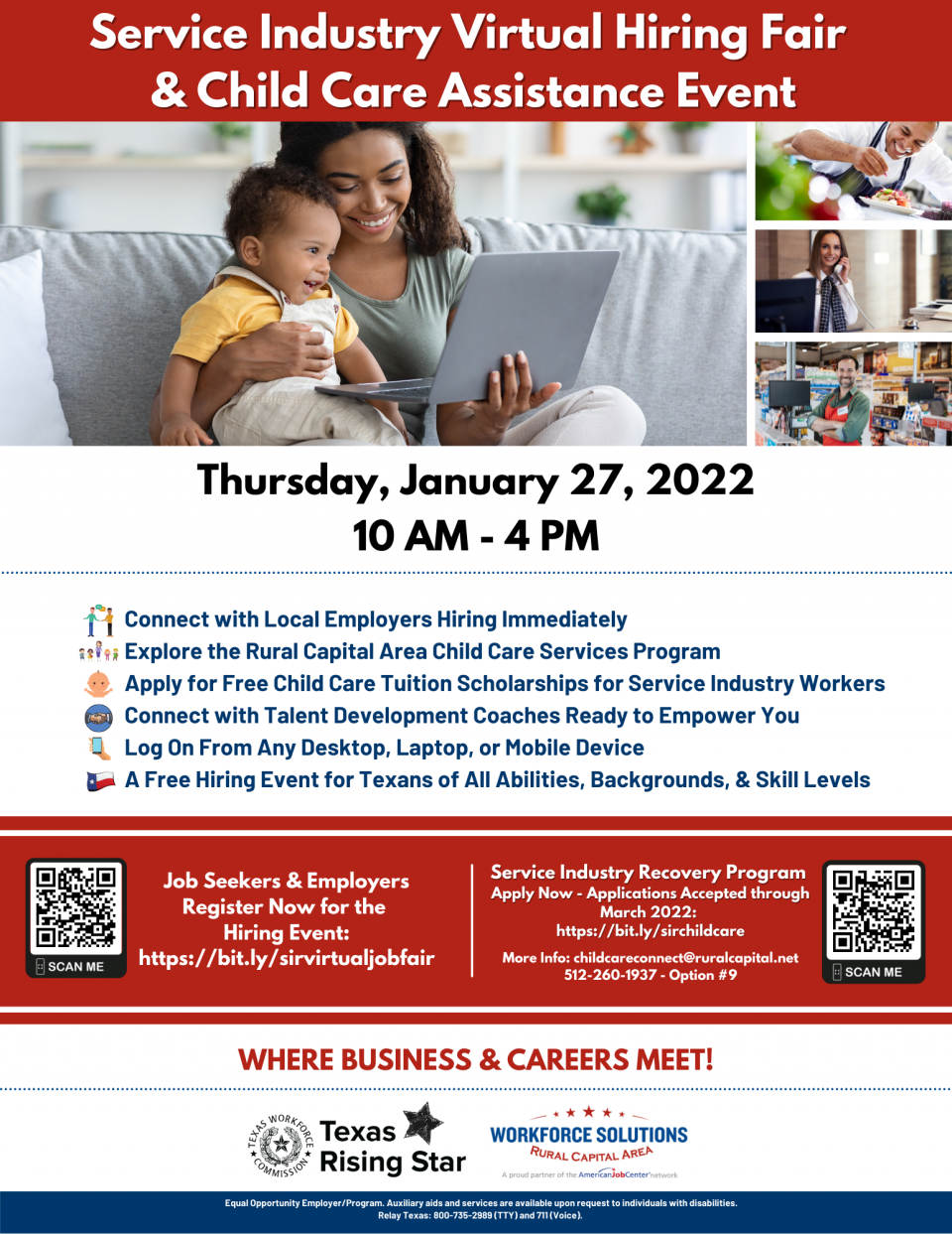 Connect With 40+ Employers at the Service Industry Virtual Hiring Fair & Child Care Assistance Event