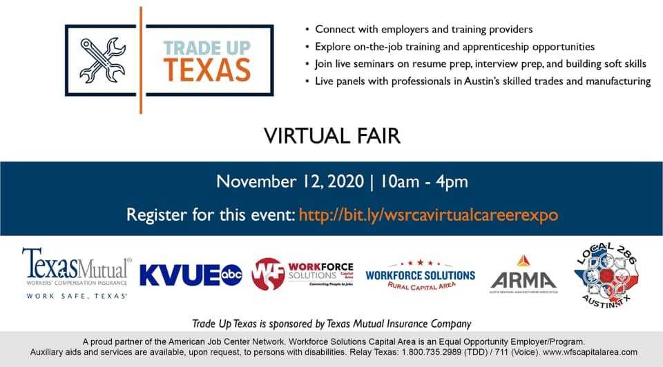 Trade Up Texas Virtual Fair to Help Students, Job Seekers Explore Skilled-Trade Careers with Central Texas Employers on Nov. 12