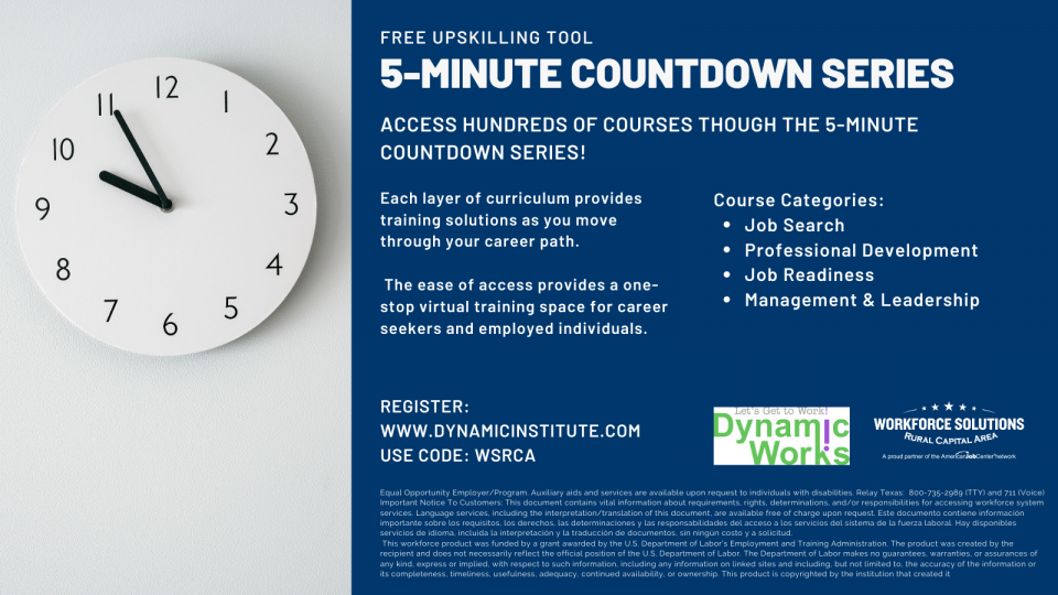 WSRCA Expands Upskilling Opportunities; Offers Texans Free Access to 5-Minute Countdown Series