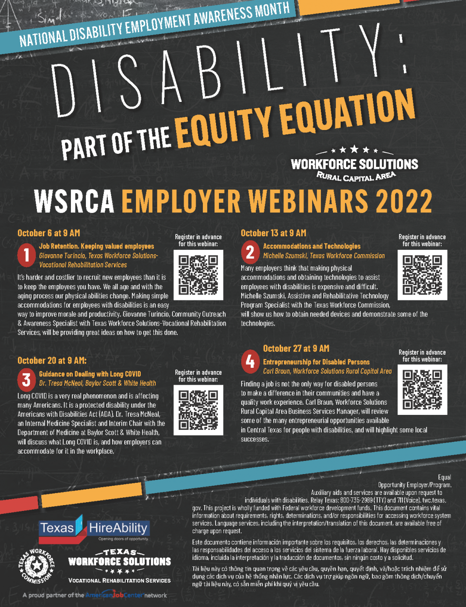 Disability: Part of the Equity Equation! Register to Participate in Free National Disability Employment Awareness Month Webinars