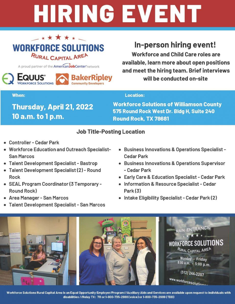 Don't Miss the Workforce Solutions Rural Capital Area Hiring Event on Thursday in Round Rock