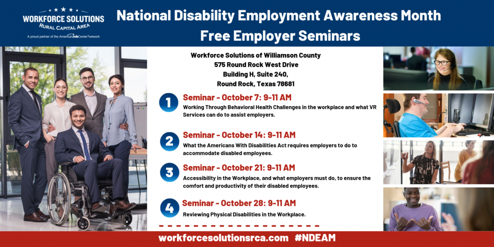 In Celebration of National Disability Employment Awareness Month, Weekly Seminars for Employers to be Held at Round Rock Career Center