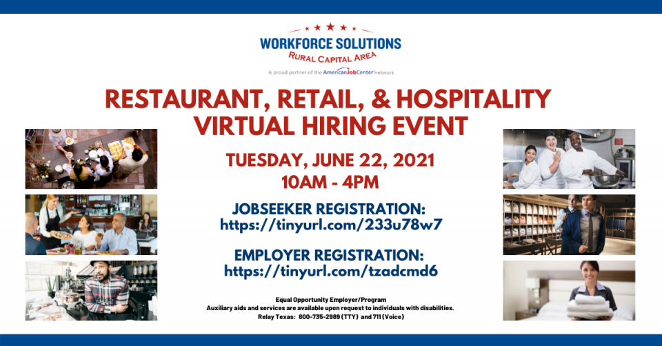 Central Texas Employers Hiring Immediately: Don't Miss the Restaurant, Retail, & Hospitality Virtual Hiring Event on June 22